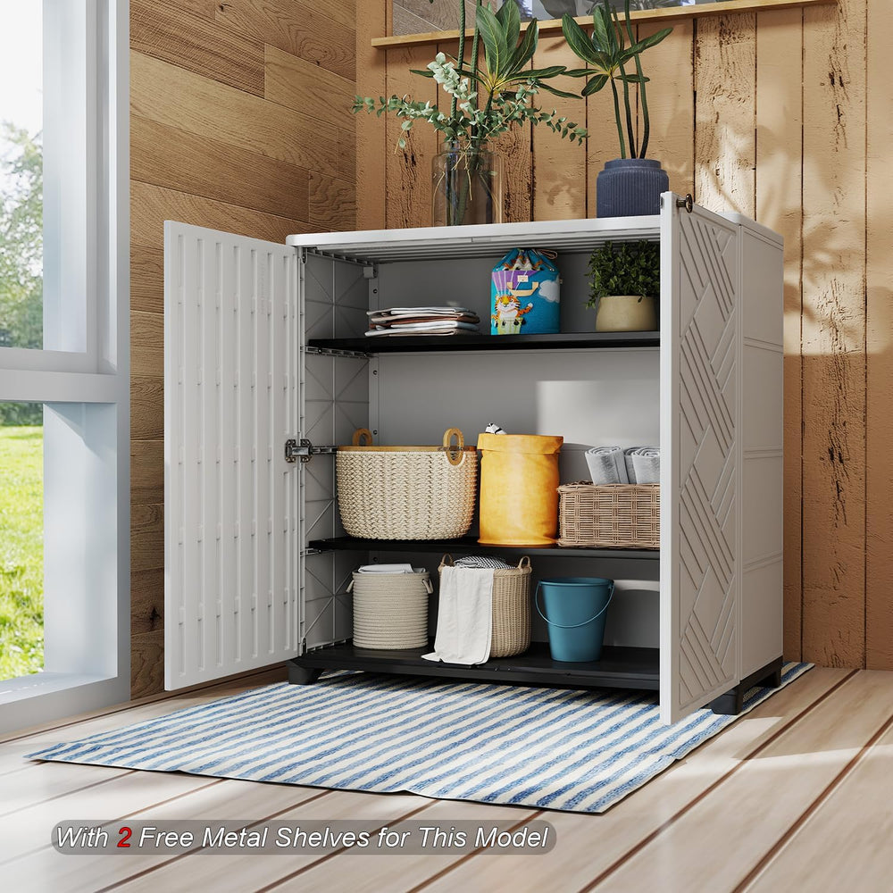 HOMSPARK Indoor/Outdoor Storage Cabinet with Doors and 2 Metal Shelves, 34”x1...