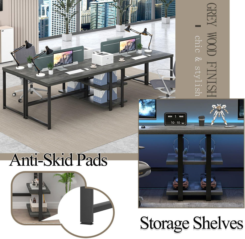 EXCEFUR Industrial Computer Desk, Home Office Desk with Storage Shelves, Wood...
