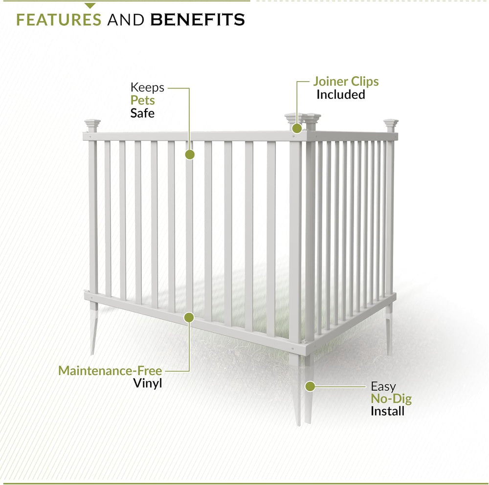 Zippity Baskenridge Picket Fence Panels, White Vinyl DIY No Dig Kit