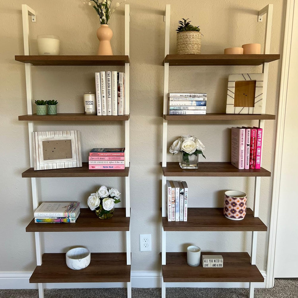 Nathan James Theo 5-Shelf Wood Modern Bookcase, Open Wall Mount Ladder Booksh...
