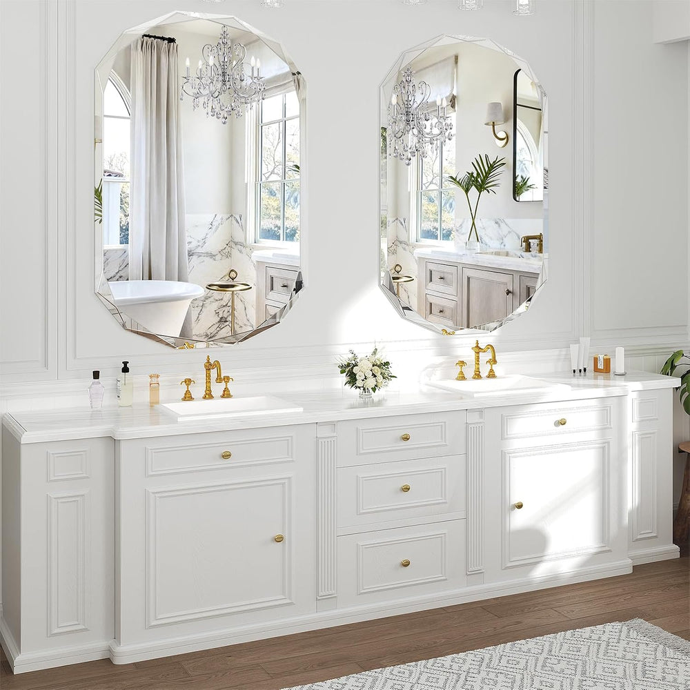 Krymnar 48 x 30 Inch Beveled Oval Bathroom Mirror, Frameless Wall Mirror
