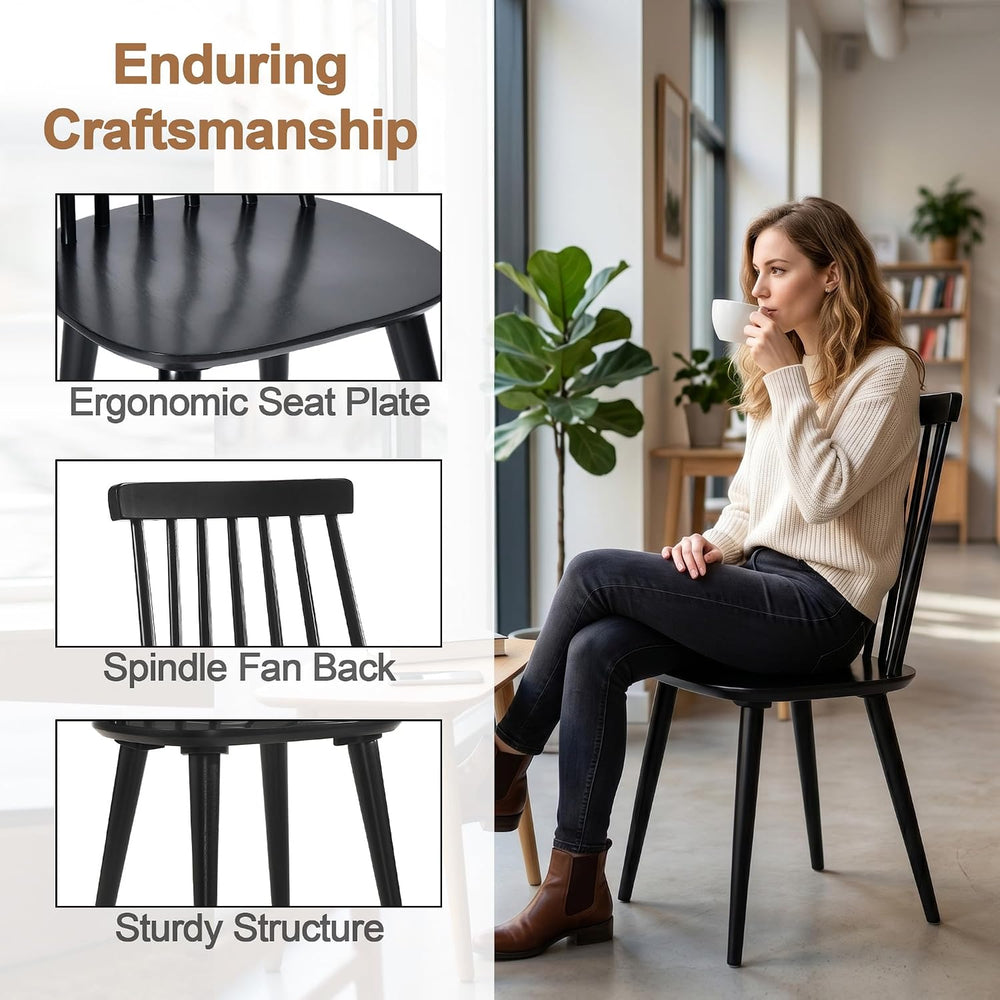 DUHOME Black Windsor Wooden Dining Chairs Set of 6