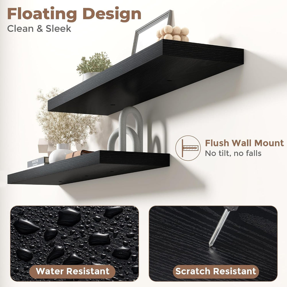 40 Inch Floating Shelves, 9"Deep Wall Shelf, 60 Lbs Capacity, Black, 2pcs