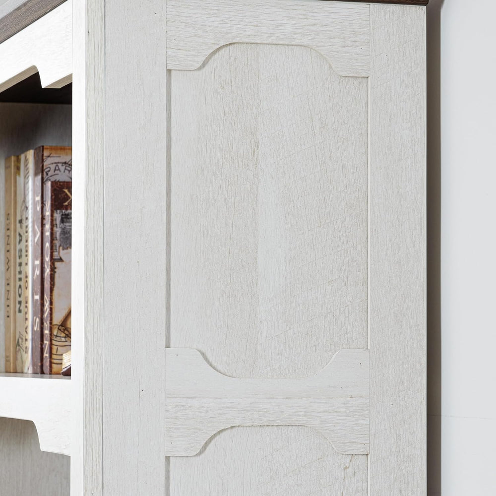70'' Farmhouse White Bookcase Bookshelf, 5 Tiers Bookshelf with Arche...