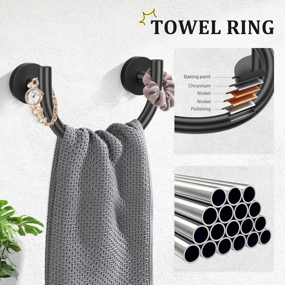 TURS Matte Black 5-Piece Bathroom Hardware Set Towel Bar Set 23.6inch Towel R...