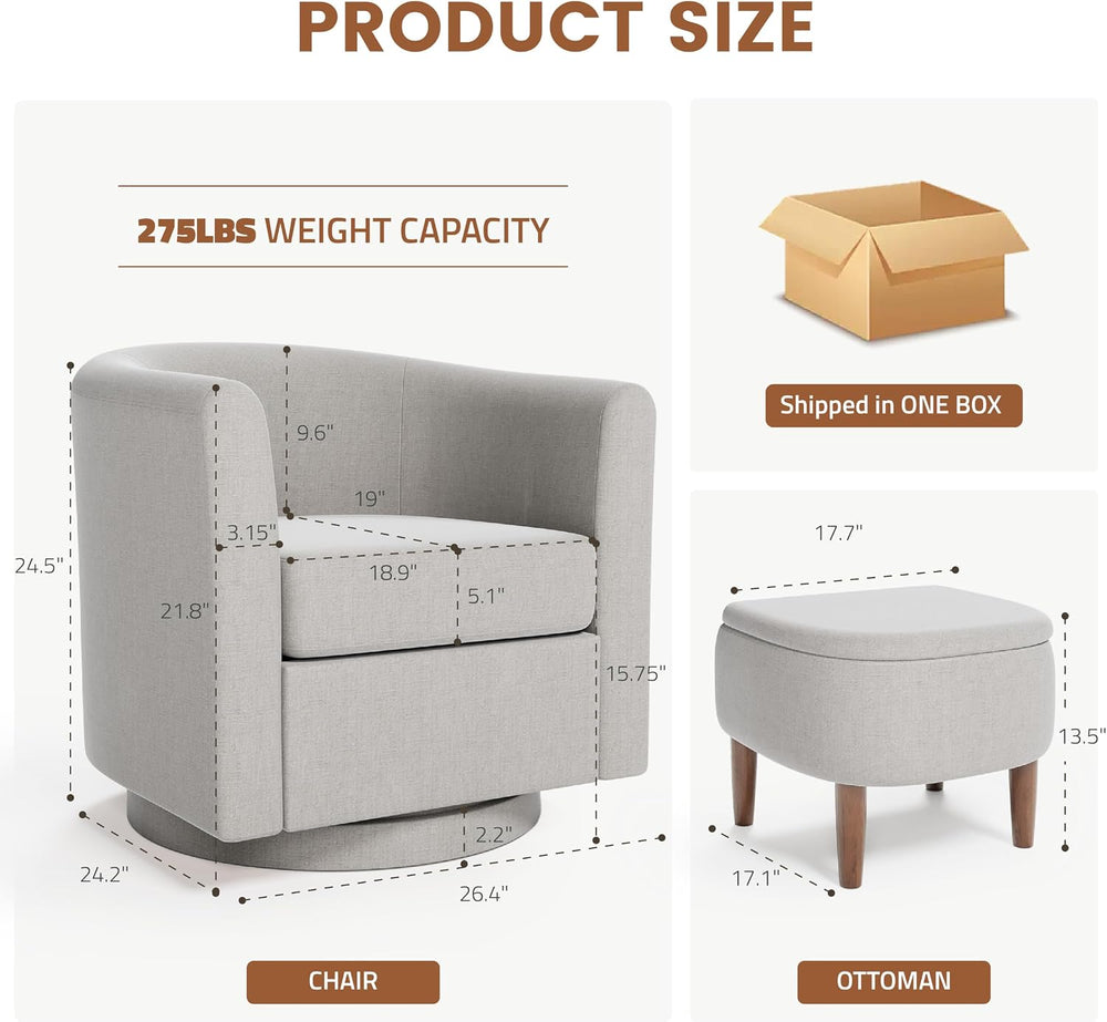 360° Swivel Accent Chair and Storage Ottoman Set