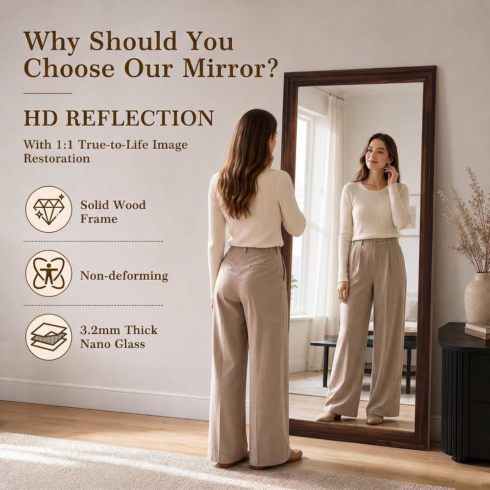 76"x34" Full Length Mirror, Large Wood Floor Mirror, Walnut