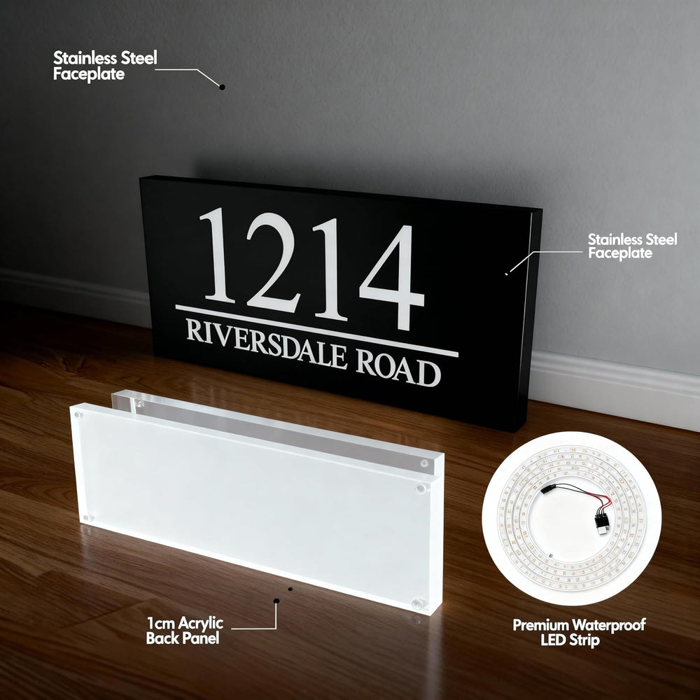 GITM Custom Solar Lighted House Numbers for Outside — Stainless Steel & A...