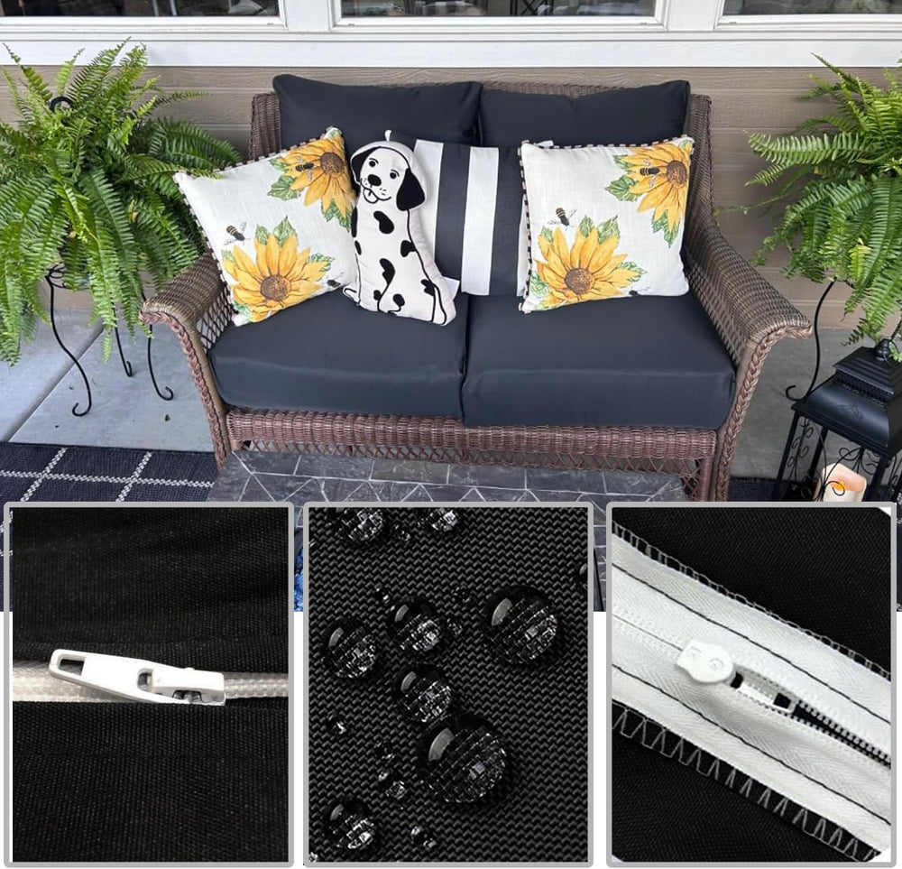 FLYMEI Patio Cushion Covers 24x24x4, Black, 4Packs