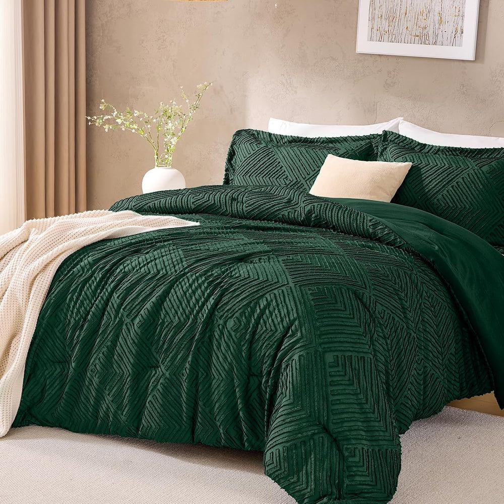California King Comforter Set, Boho Tufted 3-Piece Bedding Set, Green