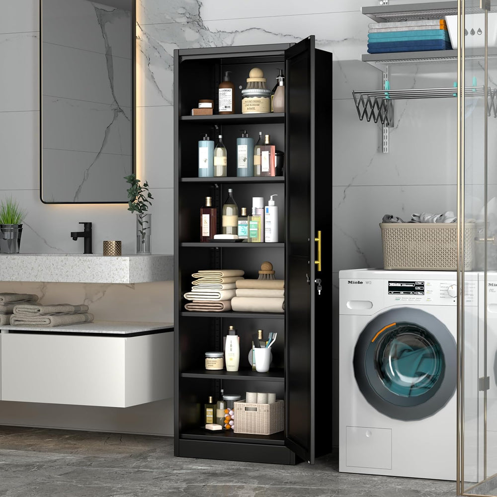 Tall Metal Narrow Bathroom Storage Locker Cabinet 67" H, Black Kitchen P...