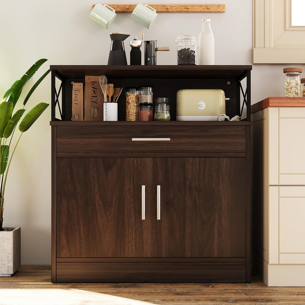 Vongrasig Coffee Bar Cabinet, Farmhouse Kitchen Storage Cabinet with Adjustab...