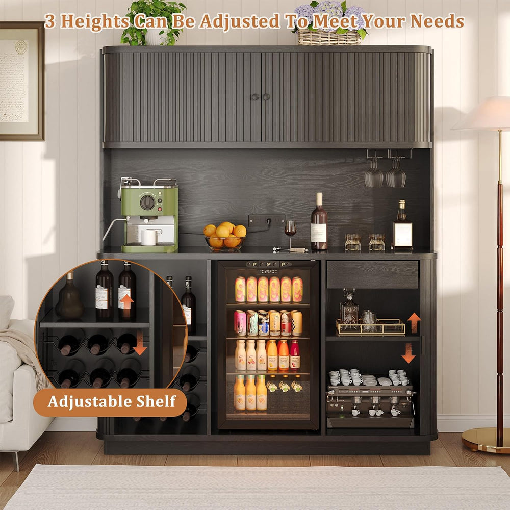Godchoices 70.8" Tall Fluted Coffee Bar Cabinet with Mini Fridge Space, ...