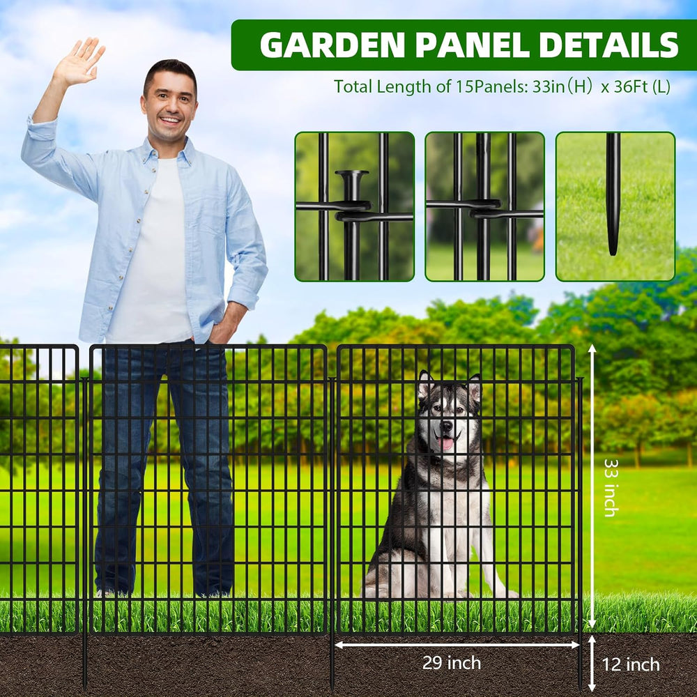 15 Panels Garden Fencing Animal Barrier with Lock, 33 in(H) X 36 ft(L) Dog Fe...