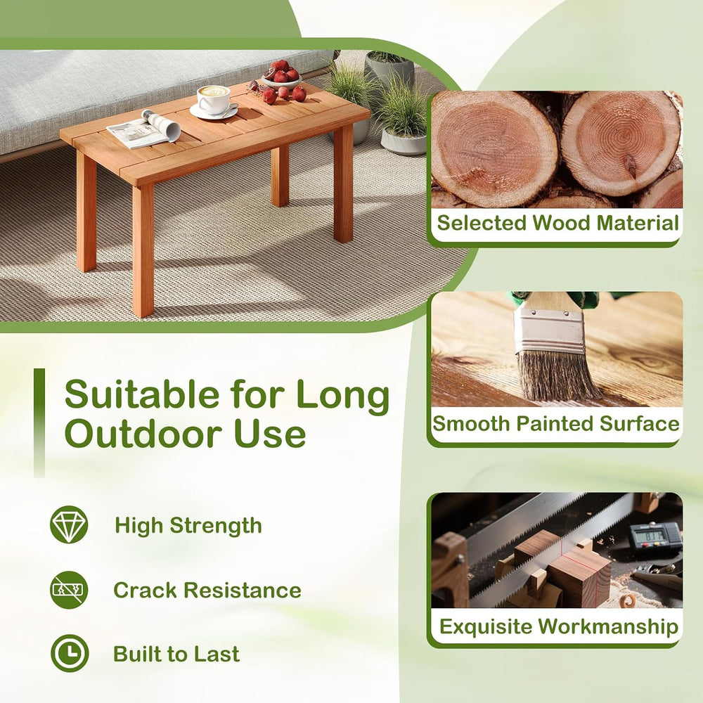 RELAX4LIFE Wood Outdoor Coffee Table - 35.5’’ Rectangular Small Patio Table w...