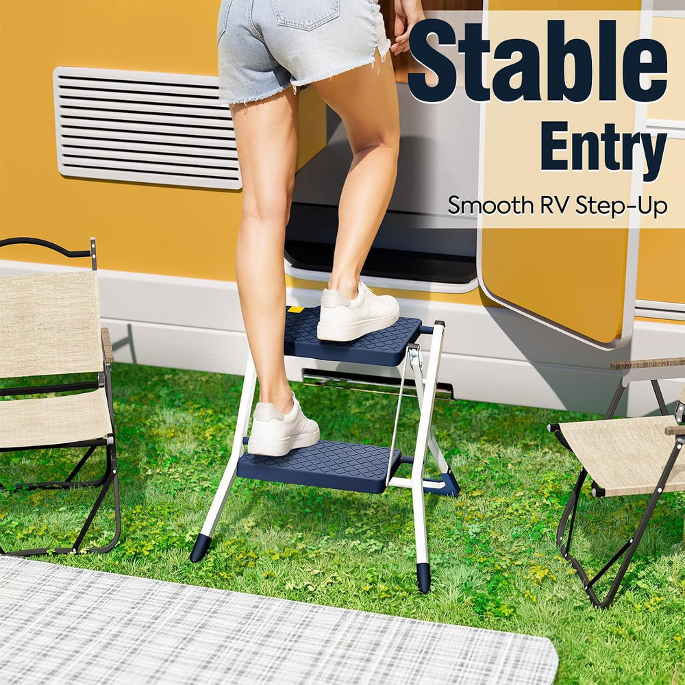 URACKIFY 2 Step Stool Ladder, Folding Step Ladders for Home, 330lb Cap,Blue