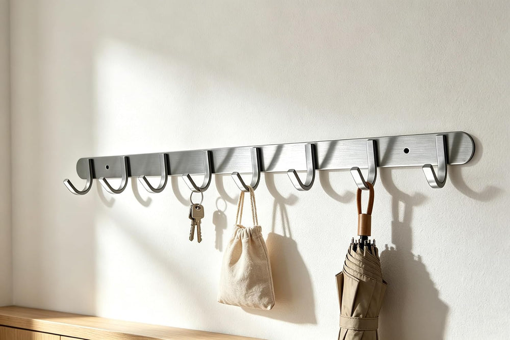 Wall Mounted Coat Rack with 8 Round Hooks - 21.6 Inch Brushed 304 Stainless S...