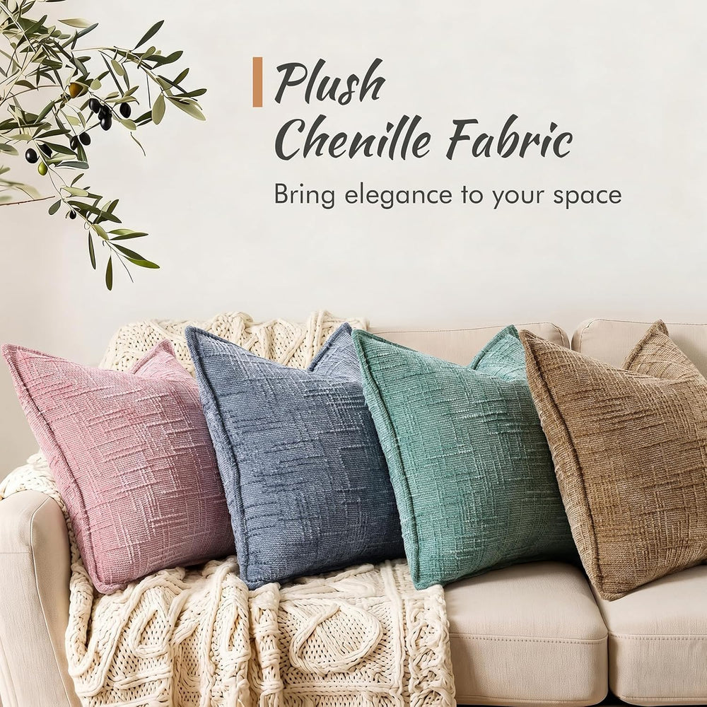 decorUhome Chenille Decorative Throw Pillow Covers 20x20 Set of 2, Pink