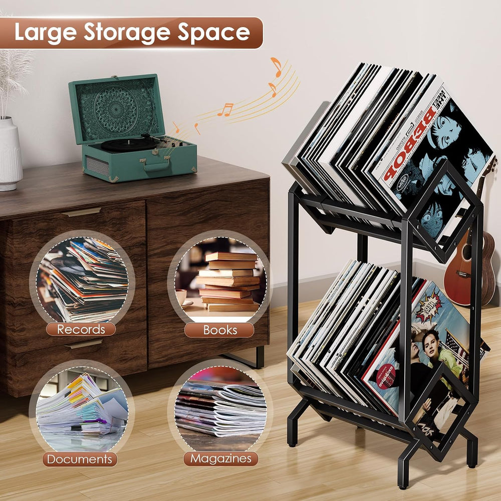 Vinyl Record Storage Rack, Record Holder 160-200 LP Storage Shelf Display Sta...