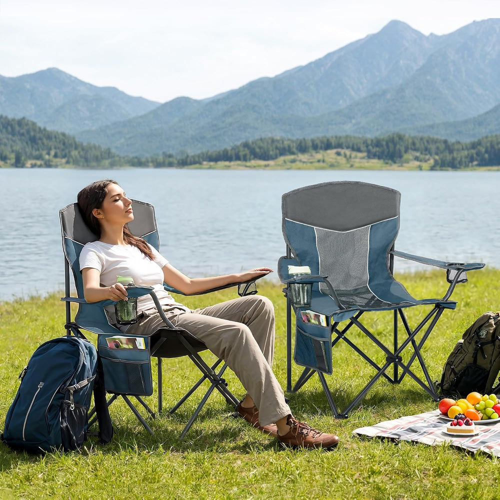 Oversized XL Camping Chair 2-Pack with Mesh Back, Blue