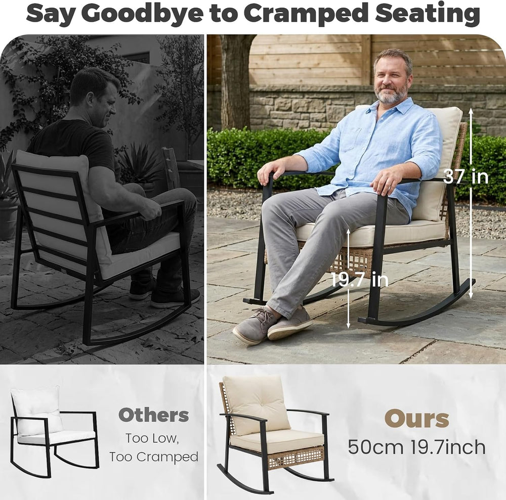 Outdoor Rocking Chairs Set of 2, 3-Piece Bistro Patio Furniture Set with Thic...