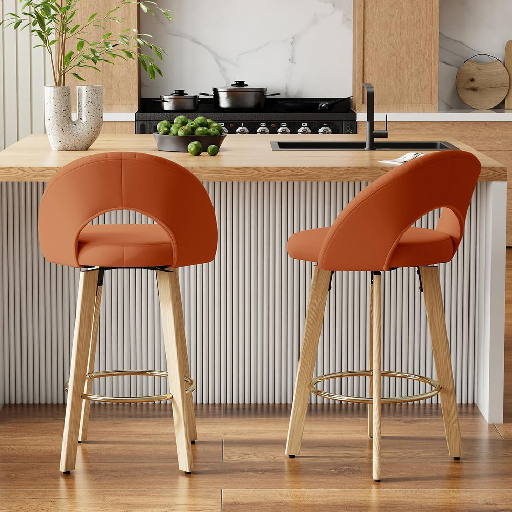 Bar Stools Set of 2, Swivel Counter Height Bar Stools with Bentwood Legs,Meta...