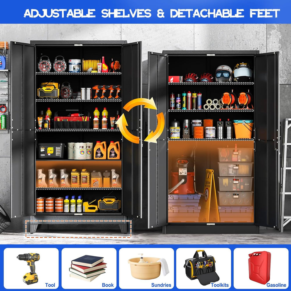 GAIOUS 79" Tall Metal Pantry Storage Cabinet with Lock, File Cabinet Black