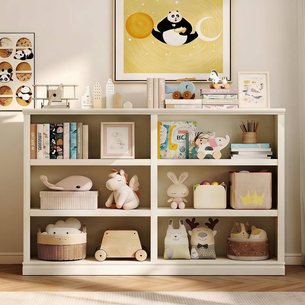 64" W Double Wide Open Shelf Bookcase, 3 Tiers 6 Storage Cube Book Shelf