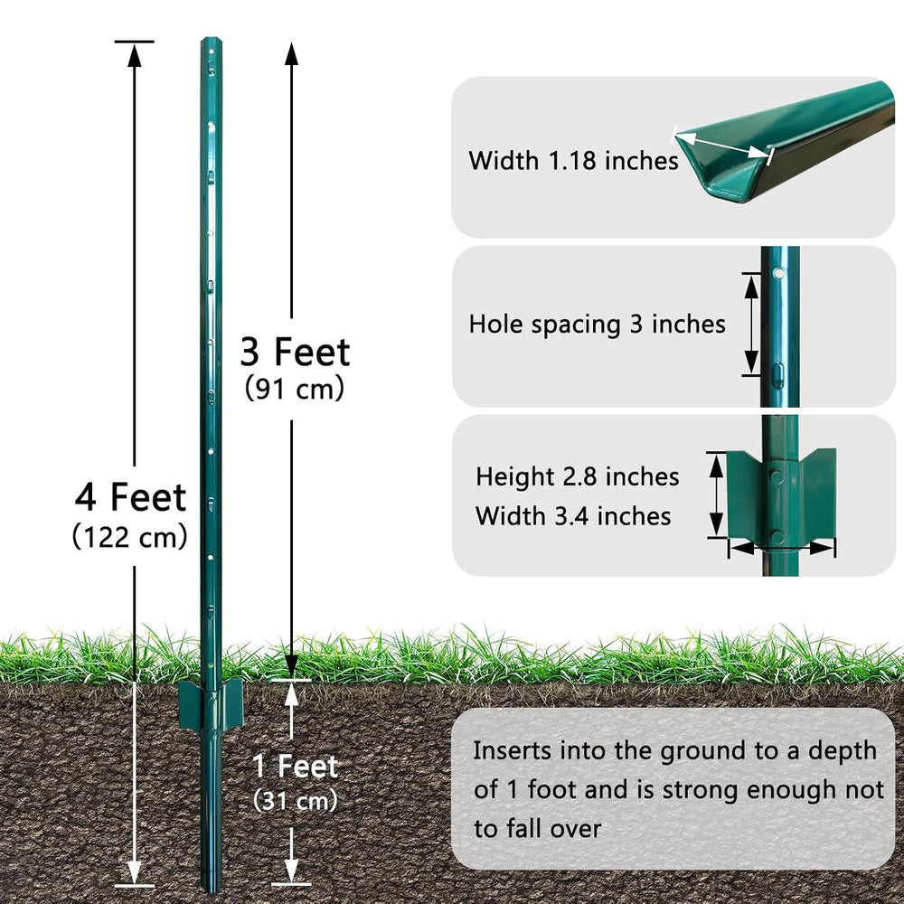 Thealyn Metal 10Pack 4FT Fence Posts for Wire Fencing Heavy Duty U Post