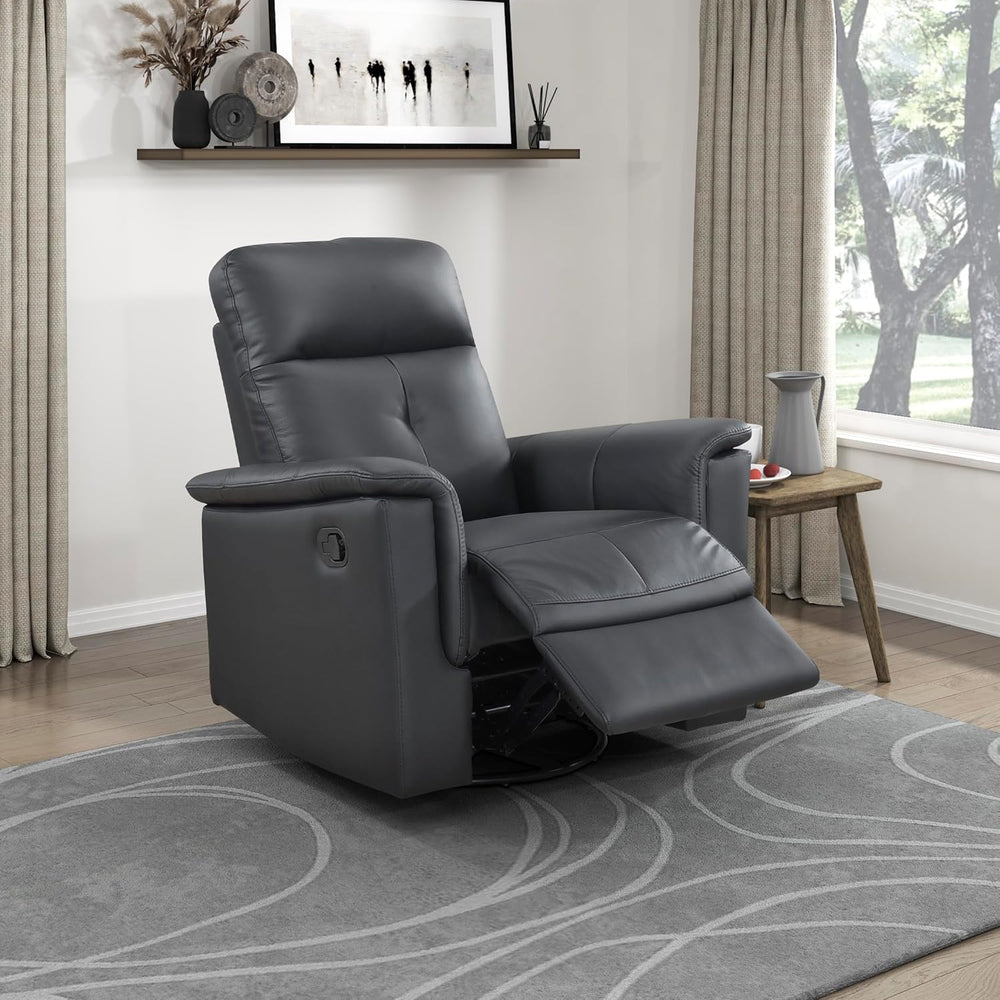 Lexicon Leather Match Upholstered Swivel Glider Recliner Chair, Black