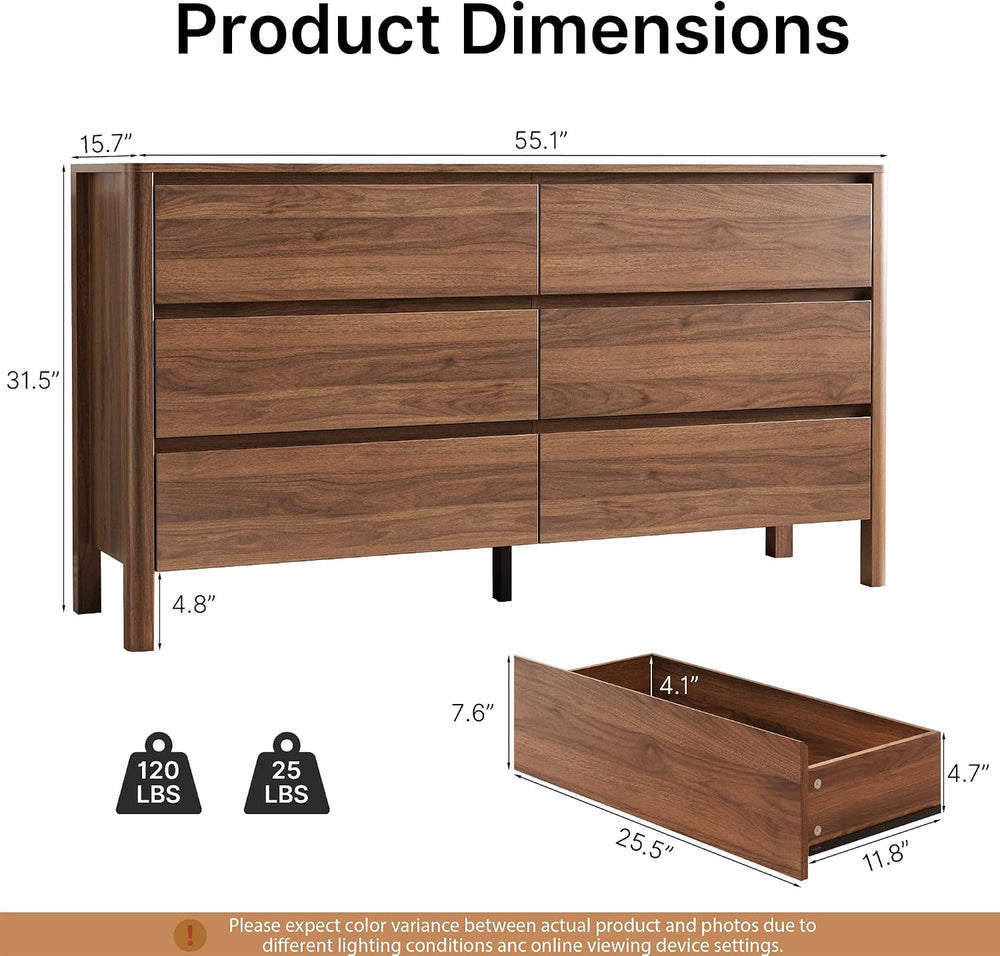 Walnut 3-Piece Bedroom Set, 6-Drawer Dresser & 2-Drawer Nightstands