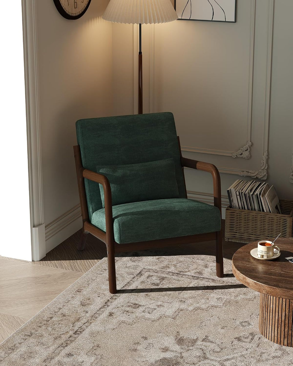 Garvee Mid Century Accent Chair, Upholstered Armchair with Lumbar Pillow