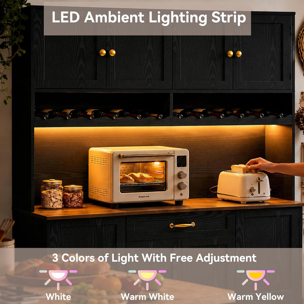FJTJBSI 72" Tall Pantry Storage Cabinet with LED Light 55" Wide Kit...