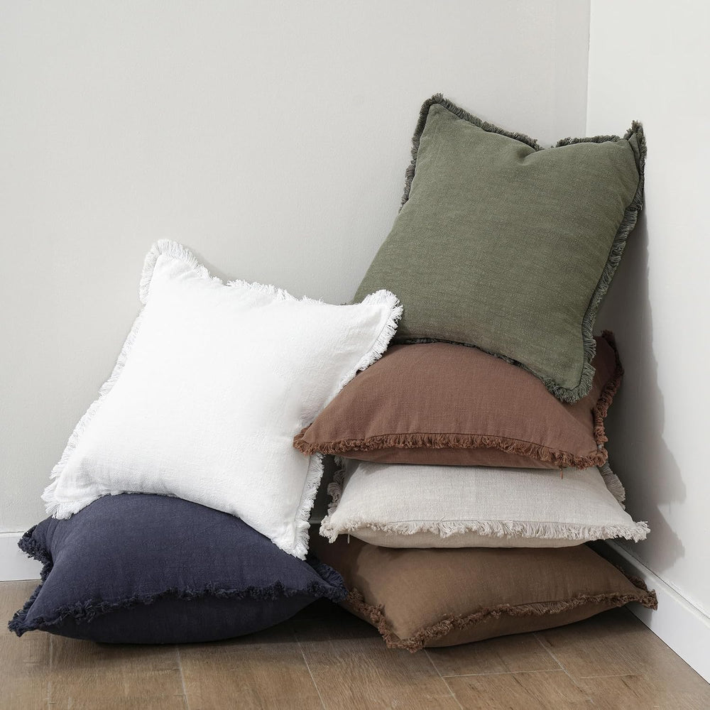 Foindtower Decorative Linen Fringe Throw Pillow Covers 24×24 Olive Green