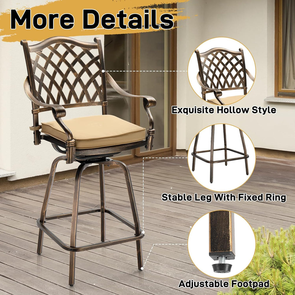 VINGLI 3 Piece Outdoor Patio Bar Set, Cast Aluminum Outdoor Swivel Bar Stools...