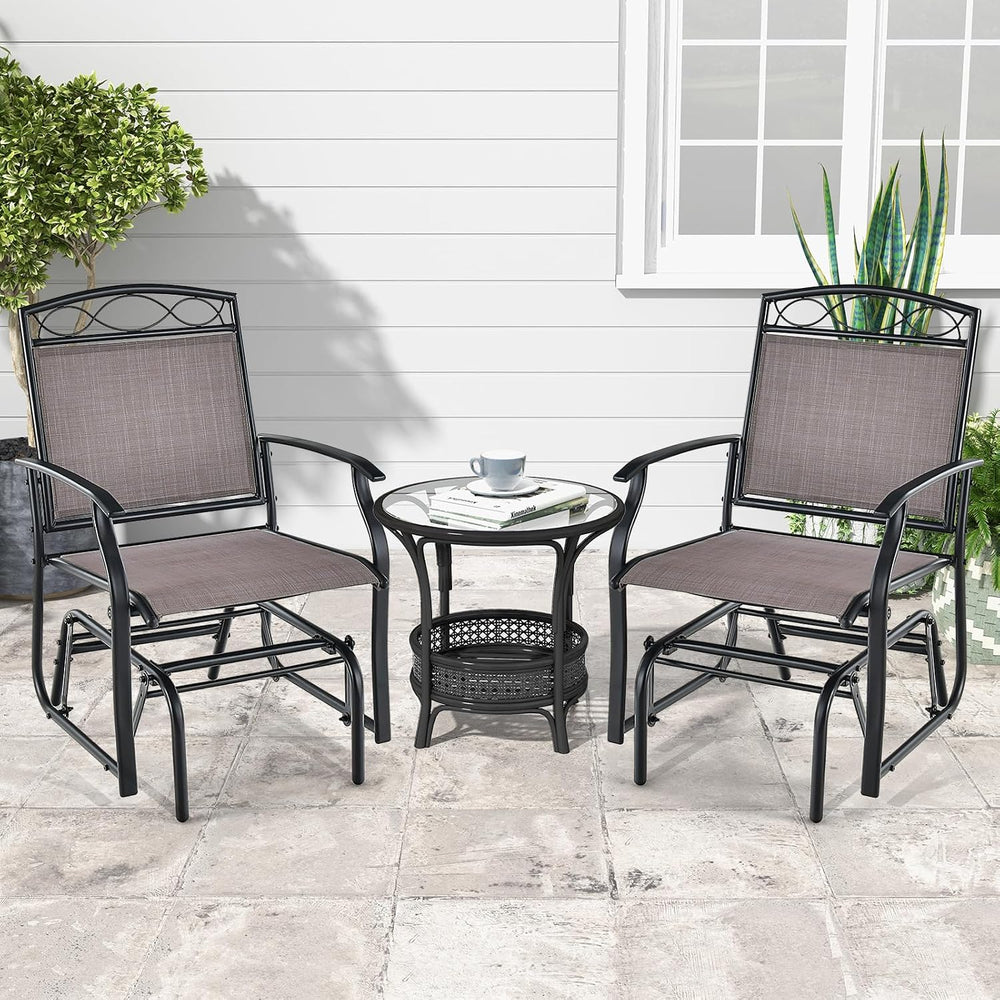 GIANTEX Patio Glider Chairs Set - 2 PCS Gliding Rocking Chairs w/Weather-Resi...