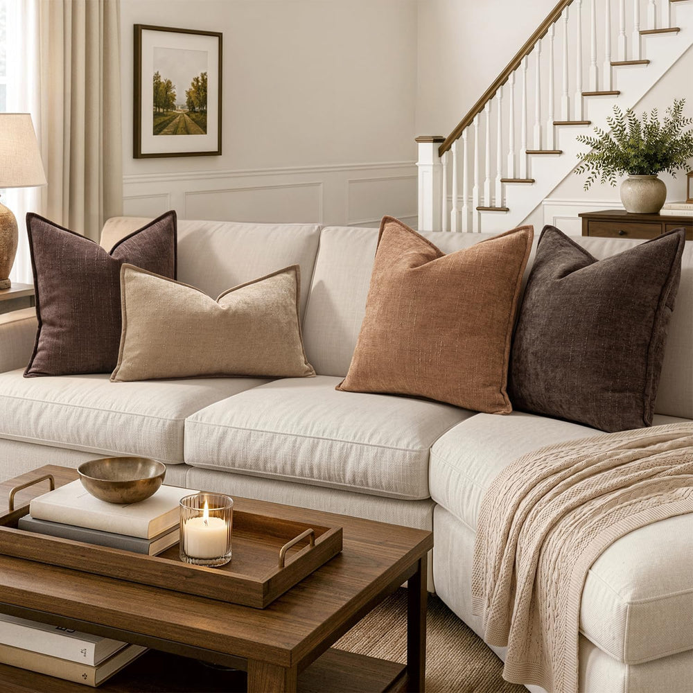 MIULEE Euro Fall Decorative Throw Pillow Covers 24x24 Brown Textured