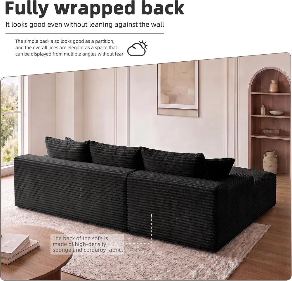 95" L‑Shaped Modular Cloud Corduroy Boneless Sectional Sofa for Living Room
