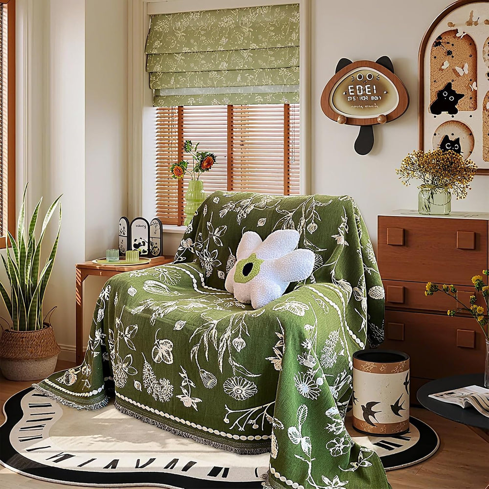 DREAMINGO Green Floral Armchair Cover Farmhouse Botanical Jacquard Recliner C...