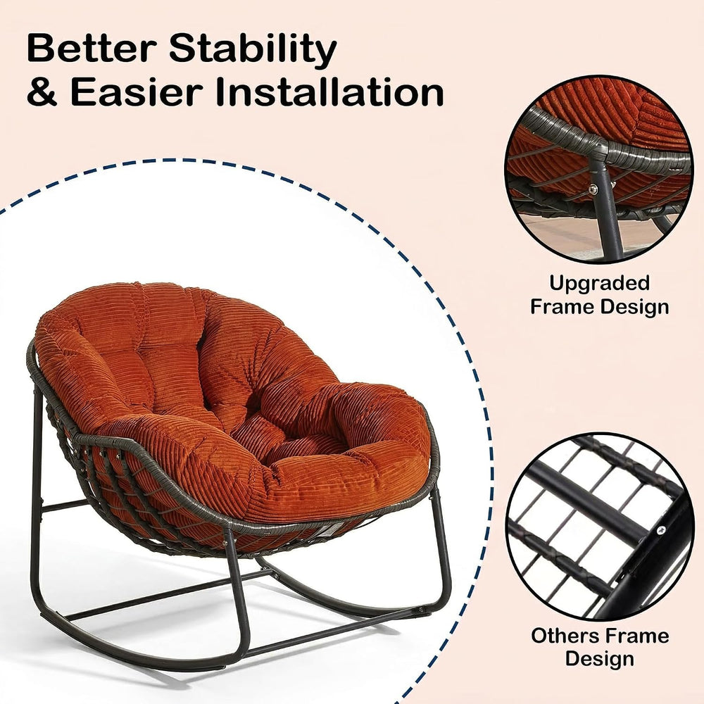 Large Egg Shaped Rocking Chair with Thick Cushion, Indoor Outdoor Papasan Cha...