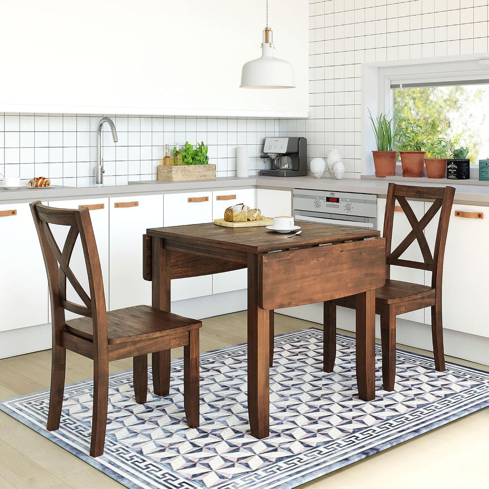Harper & Bright Designs 3-Piece Wood Drop Leaf Dining Table Set with 2 X-...