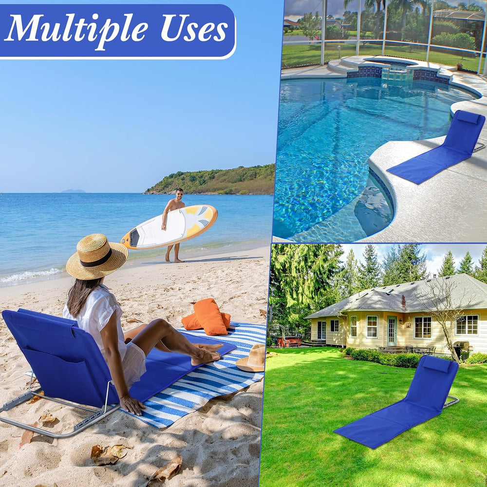 Beeveer 6 Pcs Beach Lounge Chaise Chair with Folding Side Table, Deep Blue