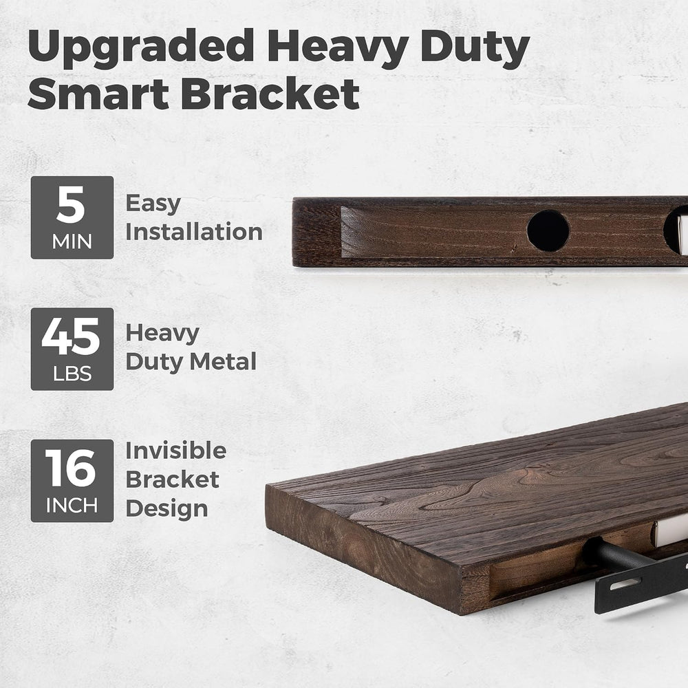 RICHFOCUS Live Edge Elm Floating Shelves - 24" W x 9.3" D Rustic So...