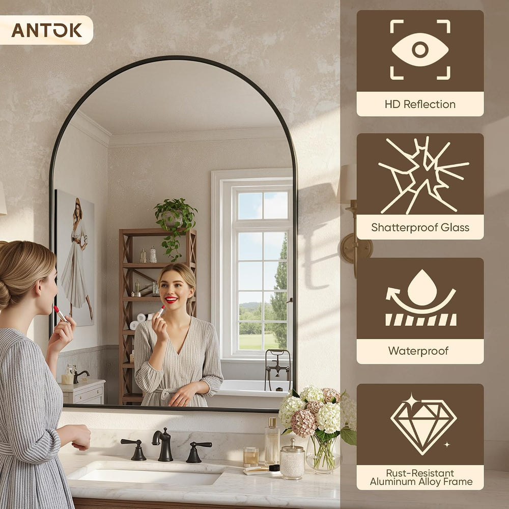 Antok Arched Bathroom Mirror, 20"x30" Wall Mounted Mirror, Vanity M...
