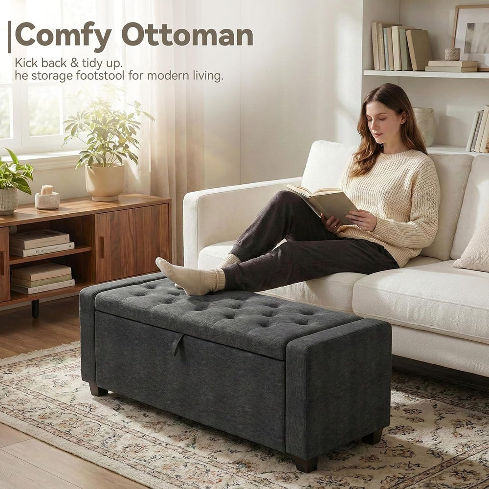 48" Ottoman with Storage,DarkGray Storage Ottoman Bench,Bench for Bedroom