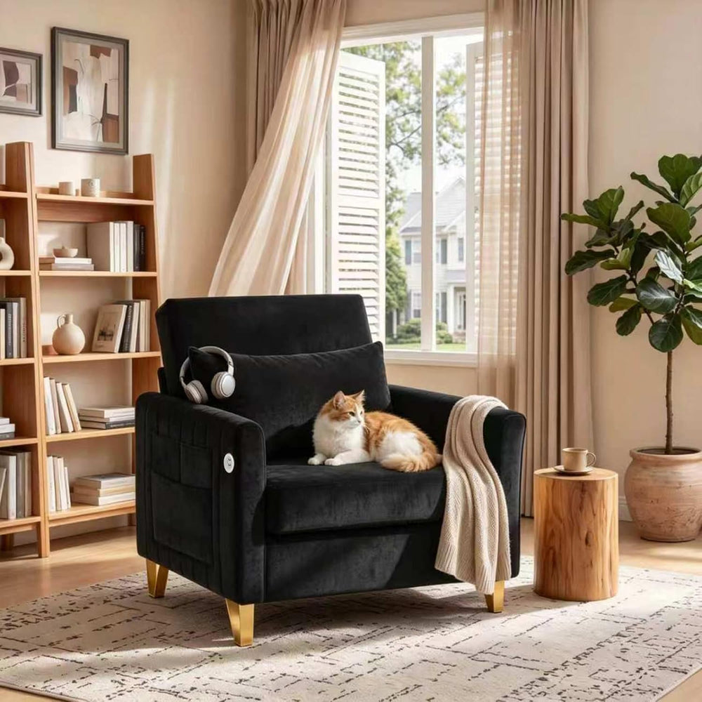 Velvet Accent Chairs, Black Accent Chairs for Living Room Bedroom