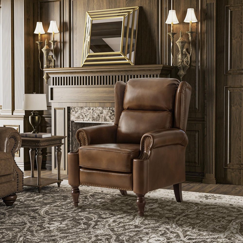 HULALA HOME Genuine Leather Recliner Chair for Living Room, Classic Nailhead ...