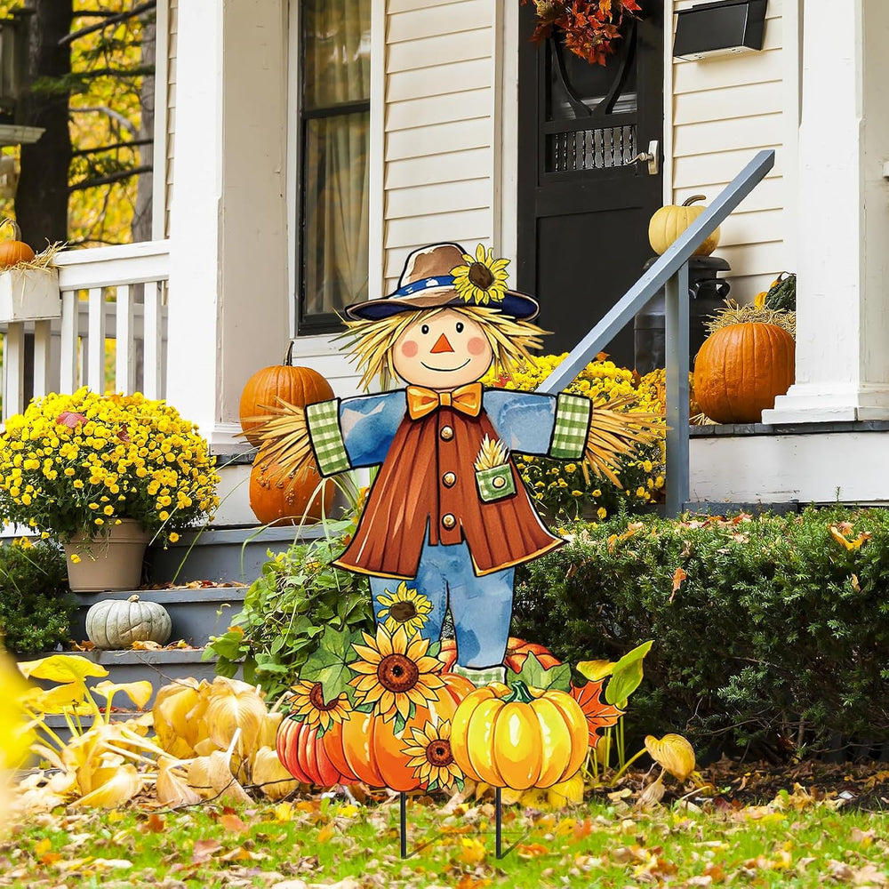 JarThenaAMCS 33" H Fall Large Scarecrow Metal Garden Stakes Rustic Pumpk...