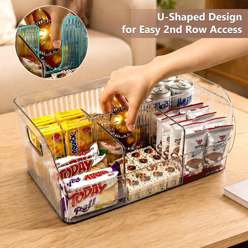 3 Pack Adjustable Dividers Storage Bins, Clear Pantry Organizers Boxes Set