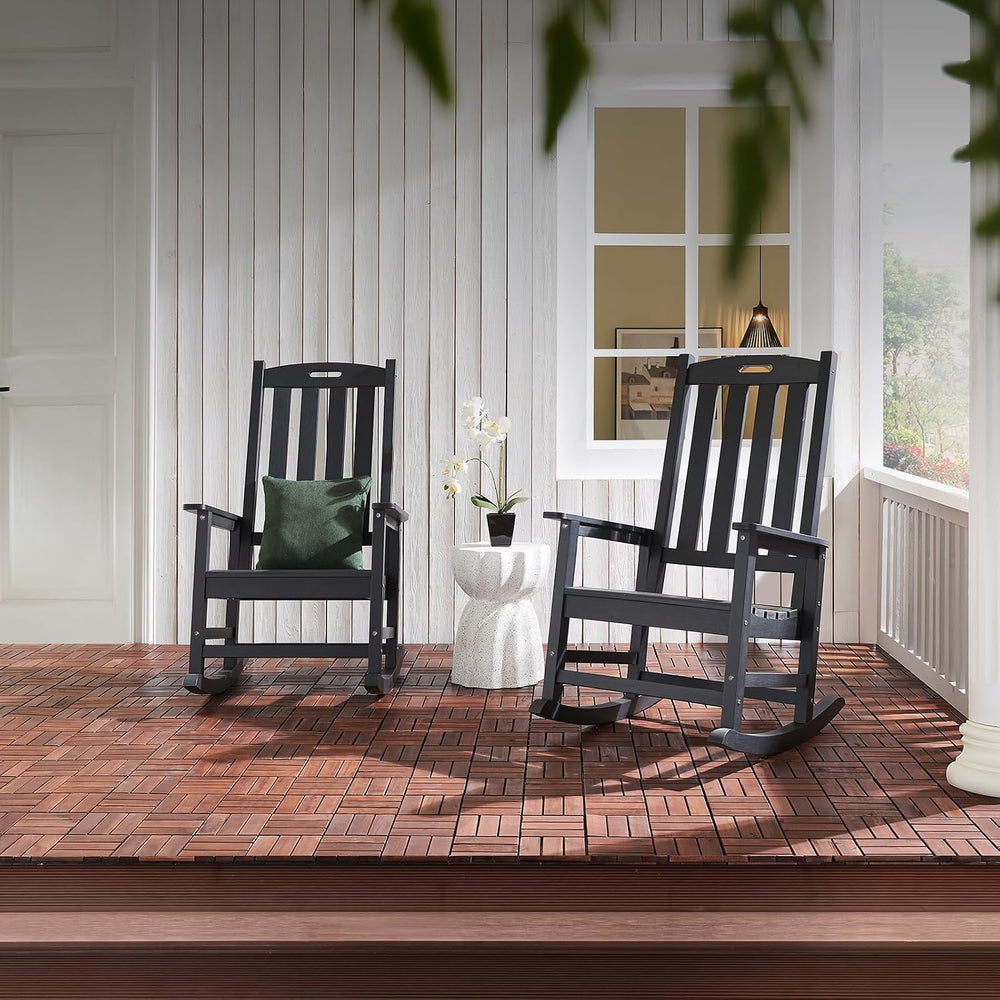 Psilvam Oversized Outdoor Rocking Chair, HDPE Porch Rocker (Black)